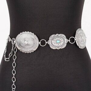 Silver Vintage Style Engraved Medallion Chain Belt